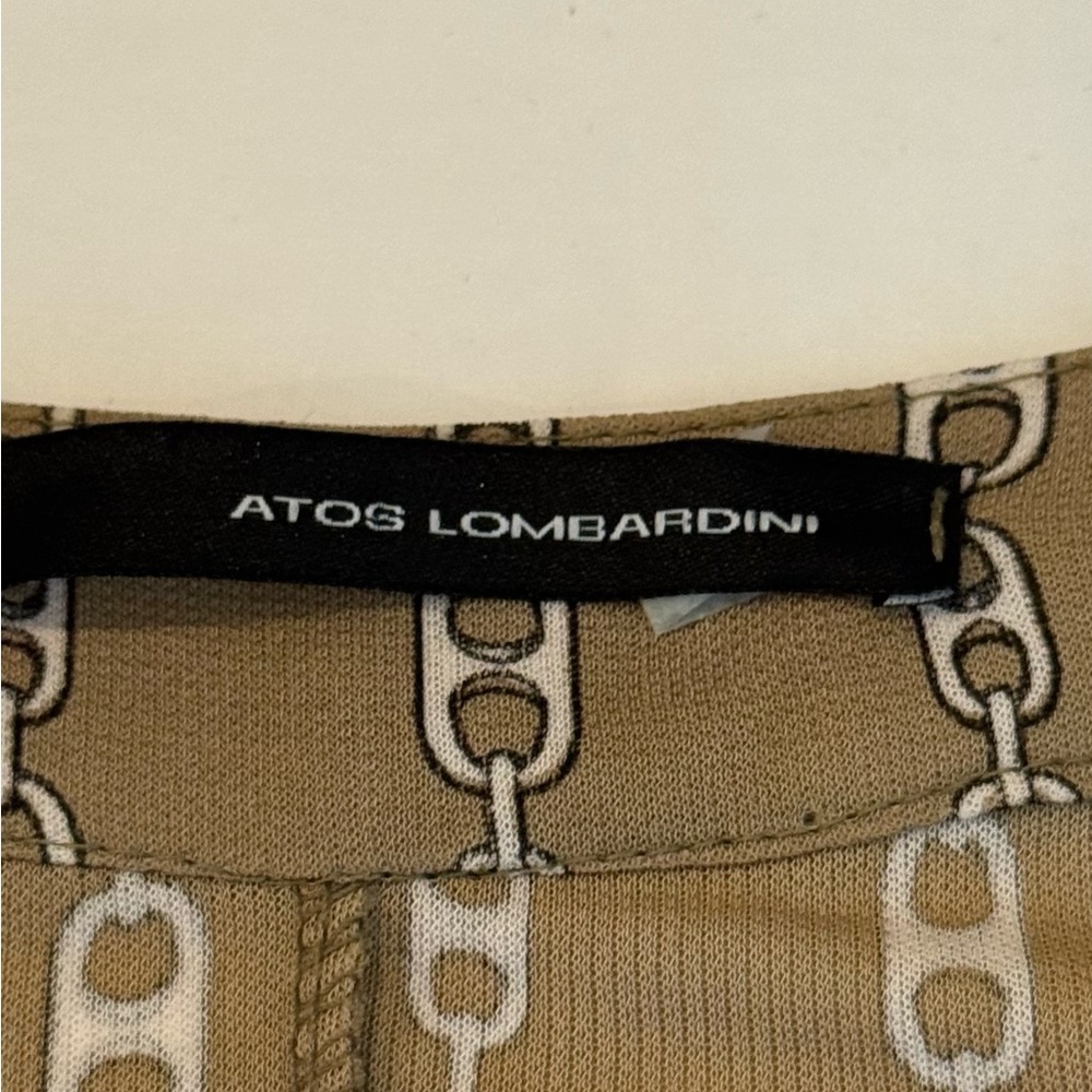 ATOS Lombardini Chain Print Wrap Dress Italy Silk Feel Designer Size 40 Small - Picture 5 of 9